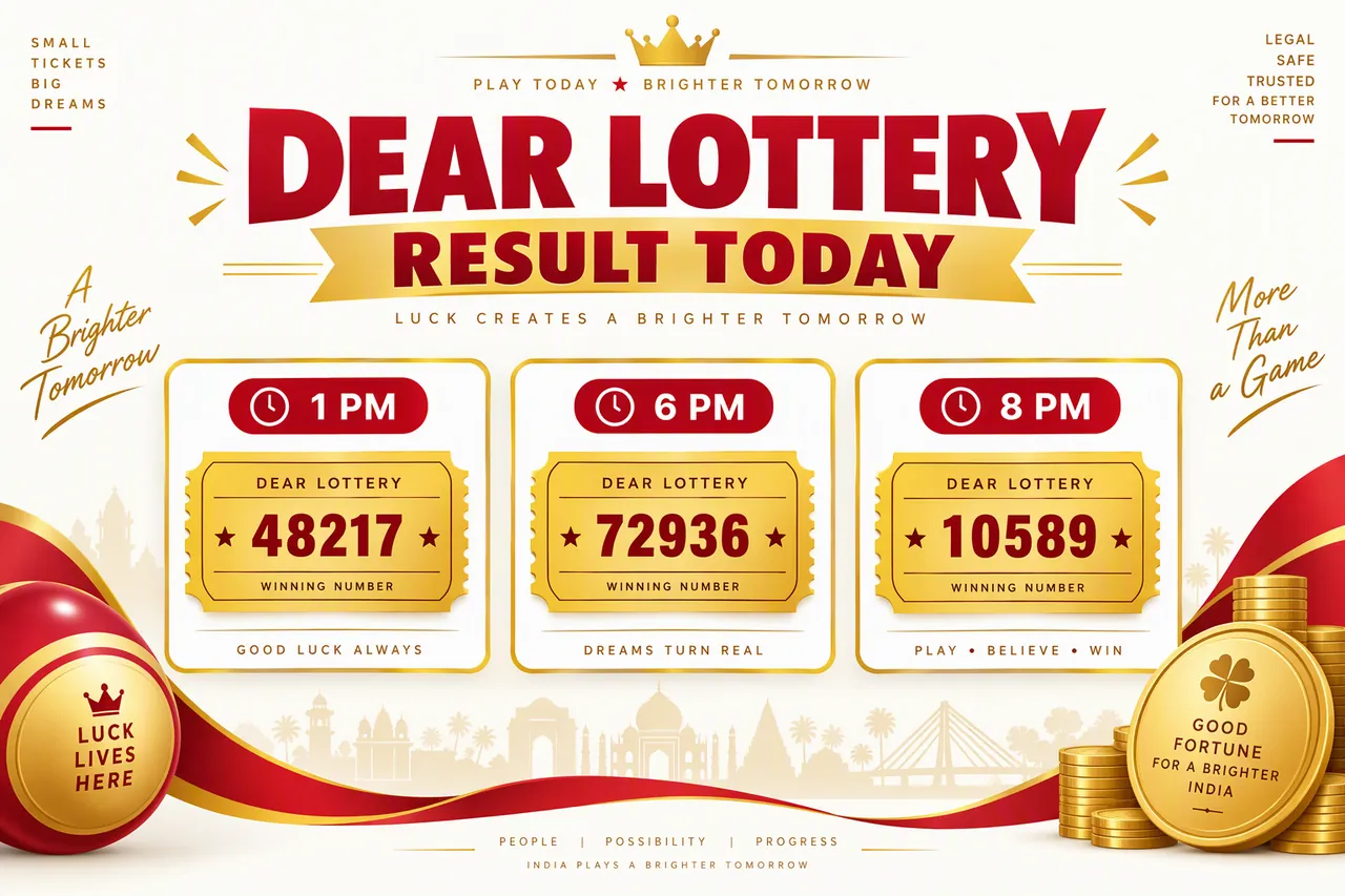 Dear Lottery Result Today — 1 PM, 6 PM and 8 PM winning numbers and prize chart